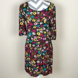 Tulle Floral Scoop Neck Dress with 3/4 sleeves